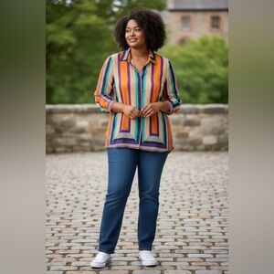 Ashley Stewart Multicolor Striped Button Down Shirt